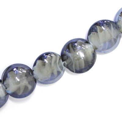 15 MM FLAT ROUND GLASS BEADS GREY - 20 PCS