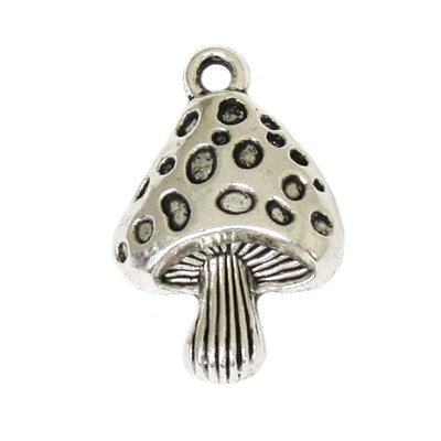MUSHROOM CHARM 28 MM SILVER - 10 PCS