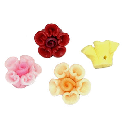 18 X 13 MM POLYMER CLAY FLOWER BEADS MIX COLOURS - 10 PCS