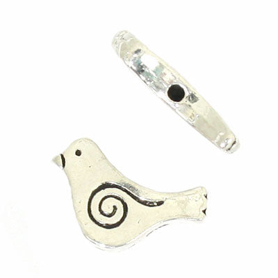 BIRD BEADS 15 MM SILVER - 20 PCS
