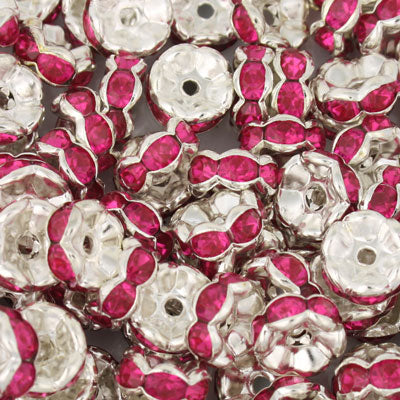 8MM RHINESTONE RONDELLE SPACER FUSCHIA  - 8 PCS