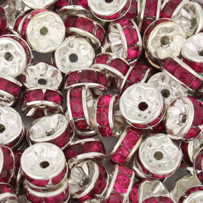 8MM RHINESTONE RONDELLE SPACER FUSHIA - 10 PCS