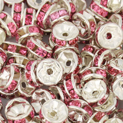 7MM RHINESTONE RONDELLE SPACER PINK - 7 PCS