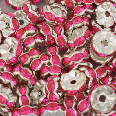8MM RHINESTONE RONDELLE SPACER BRIGHT PINK - 10 PCS