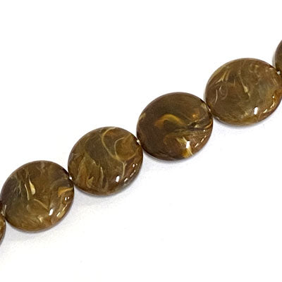 22 MM FLAT ROUND BEADS - CARAMEL SWIRL - 14 PCS