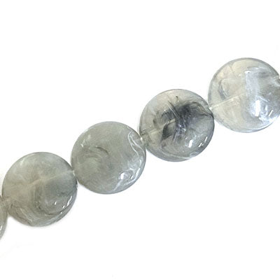 22 MM FLAT ROUND BEADS - GREY SWIRL - 14 PCS
