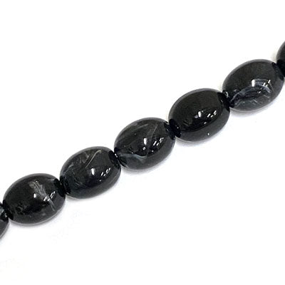 13 X 10 MM OVAL BEADS - BLACK SWIRL - 24 PCS