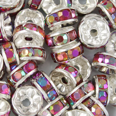 8MM RHINESTONE RONDELLE SPACER RED AB- 10 PCS