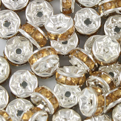 6MM RHINESTONE RONDELLE SPACER AMBER - 16 PCS