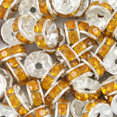 8MM RHINESTONE RONDELLE SPACER LIGHT ORANGE - 8 PCS