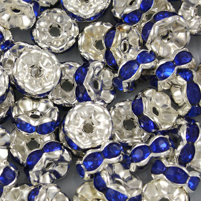 8MM RHINESTONE RONDELLE SPACER ROYAL BLUE - 10 PCS