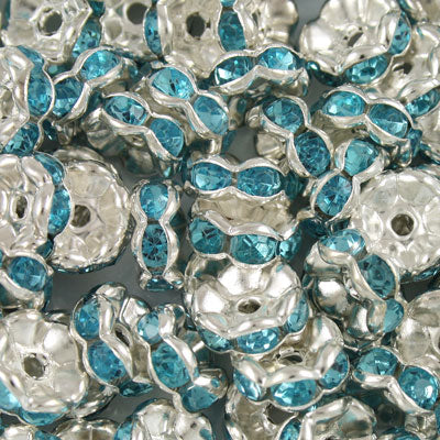 8MM RHINESTONE RONDELLE SPACER AQUA - 12 PCS