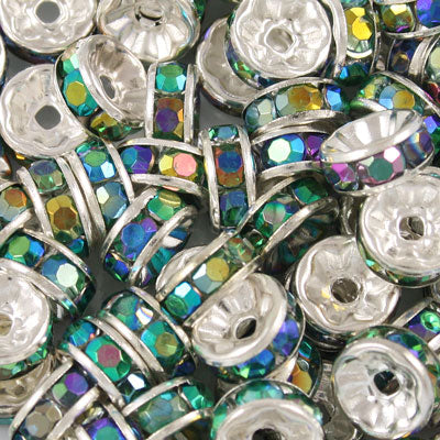 8MM RHINESTONE RONDELLE SPACER GREEN AB - 7 PCS