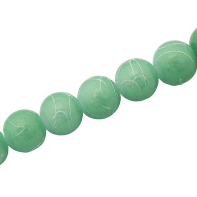 12 MM ROUND GLASS BEADS MINT / WHITE SWIGGLE - 65 PCS