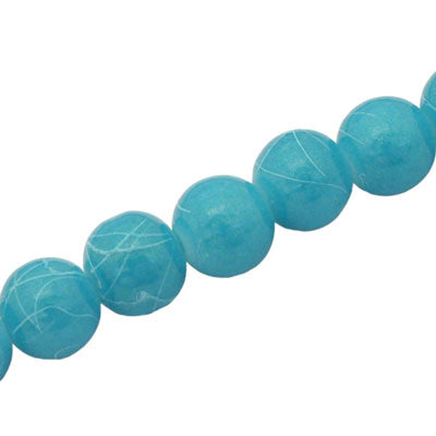 10 MM ROUND GLASS BEADS AQUA / WHITE SWIGGLE - 82 PCS