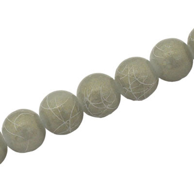 10 MM ROUND GLASS BEADS GREY / WHITE SWIGGLE - 82 PCS