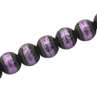 12 MM ROUND GLASS BEADS BLACK / PURPLE LINED - 65 PCS