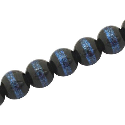 10 MM ROUND GLASS BEADS BLACK / BLUE LINED - 82 PCS