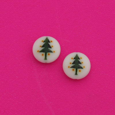 CHRISTMAS TREE BEADS 8 MM FLAT ROUND   - 4 PCS