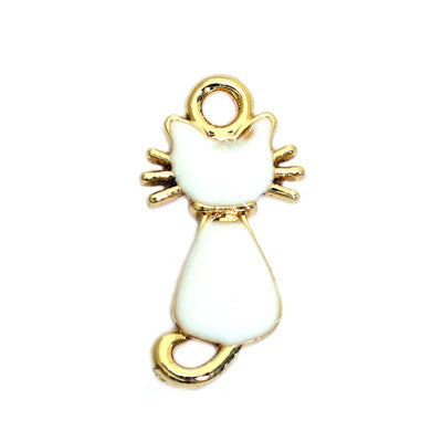 CAT CHARM 21 MM GOLD / WHITE - 5 PCS