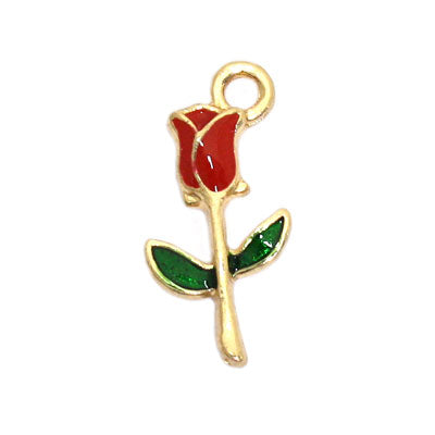 FLOWER CHARM 18 MM GOLD / RED / GREEN - 5 PCS
