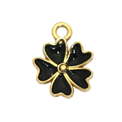 FLOWER CHARM 16MM GOLD / BLACK - 4 PCS