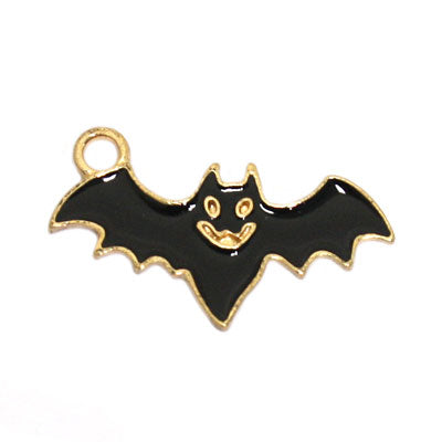 BAT HALLOWEEN CHARM 22 X 12 MM GOLD / BLACK - 5 PCS