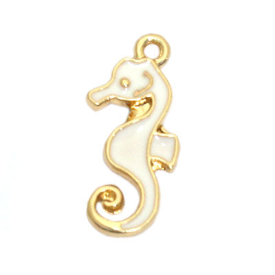 SEAHORSE CHARM 22 MM GOLD / WHITE - 5 PCS