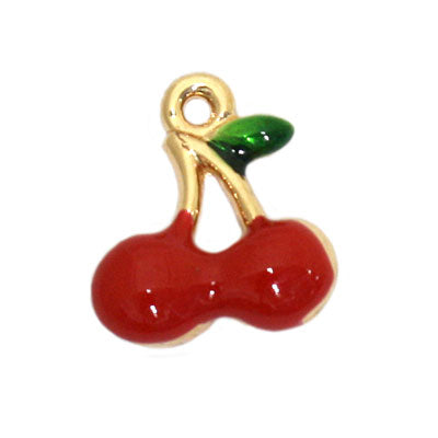 CHERRY CHARM 15 MM GOLD / RED / GREEN - 5 PCS