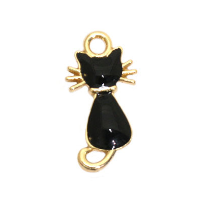 CAT CHARM 21 MM GOLD / BLACK - 5 PCS