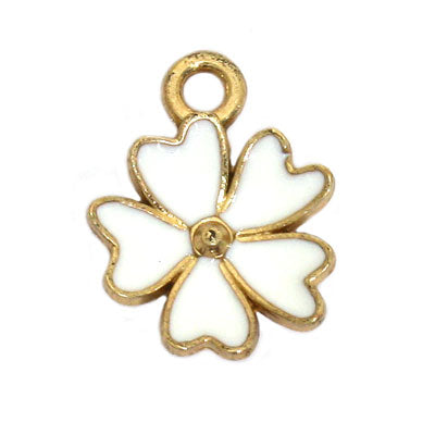 FLOWER CHARM 16 MM GOLD / WHITE - 4 PCS