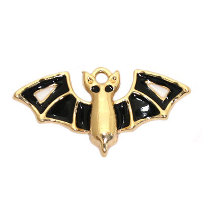 HALLOWEEN BAT CHARM 30 X 15 MM GOLD / BLACK - 3 PCS