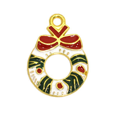 CHRISTMAS WREATH CHARM 22 MM GOLD / RED / WHITE / GREEN - 3 PCS