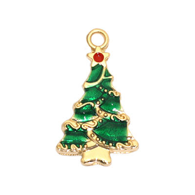 CHRISTMAS TREE CHARM 24 MM GOLD / GREEN / RED - 4 PCS
