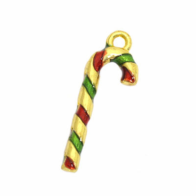 CHRISTMAS CANDY CANE CHARM 26 MM GOLD / RED / GREEN - 5 PCS