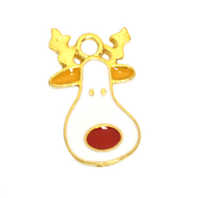 REINDEER CHARM 20 MM GOLD / WHITE / RED - 4 PCS