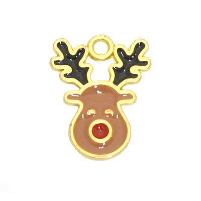 REINDEER CHARM 16 MM GOLD / BROWN - 6 PCS