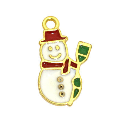 SNOWMAN CHARM 20 MM GOLD / WHITE / GREEN / RED - 4 PCS