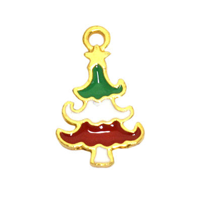 CHRISTMAS TREE CHARM 19 MM GOLD / WHITE / GREEN / RED - 4 PCS