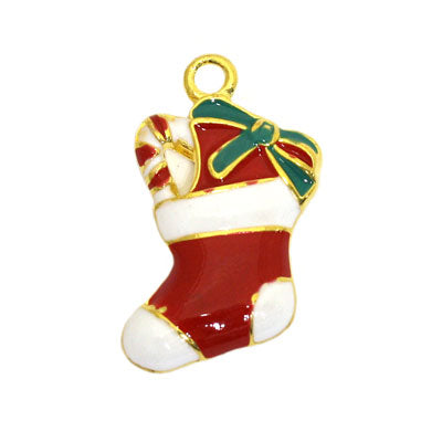 CHRISTMAS STOCKING CHARM 26 MM GOLD / WHITE / RED / GREEN - 4 PCS