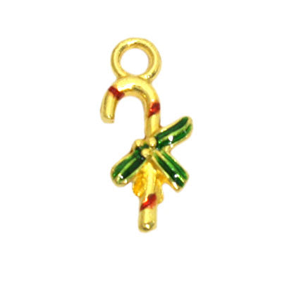 CANDY CANE CHARM 17 MM GOLD / GREEN / RED - 6 PCS