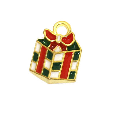 PRESENT CHARM 13 MM GOLD / WHITE / RED / GREEN - 5 PCS