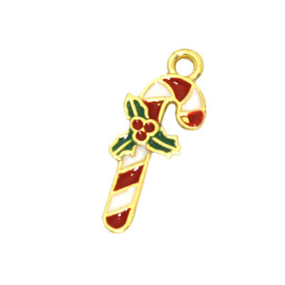 CANDY CANE CHARM 18 MM GOLD / GREEN / RED / WHITE - 5 PCS