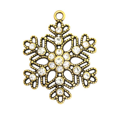 SNOWFLAKE PENDANT CHARM 40 MM GOLD WITH RHINESTONES - 1 PC