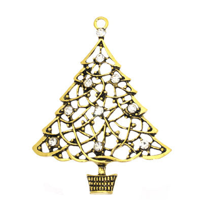 CHRISTMAS TREE CHARM 61 MM GOLD WITH RHINESTONES - 1 PC