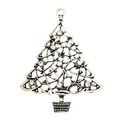 CHRISTMAS TREE CHARM 61 MM SILVER WITH RHINESTONES - 1 PC