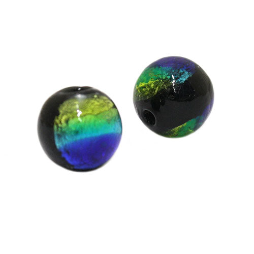 10 MM GLASS FOIL BEAD BLUE GREEN YELLOW BLACK - 1 PC