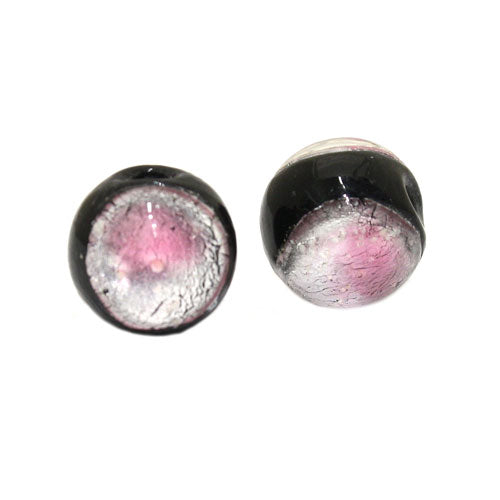 10 MM GLASS FOIL BEAD SILVER PINK BLACK - 1 PC