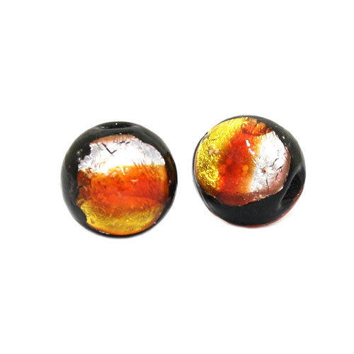 10 MM GLASS FOIL BEAD AMBER ORANGE SILVER BLACK - 1 PC