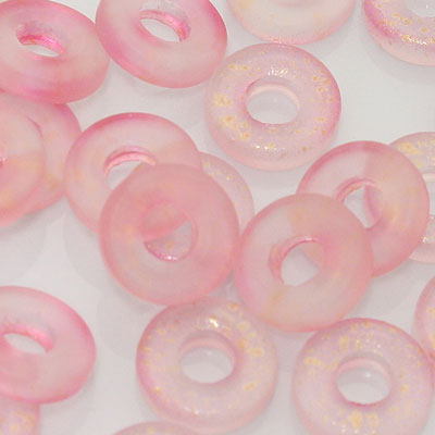 11 MM (4.5MM HOLE) DONUT BEADS PINK WITH SHIMMER  - 25 PCS